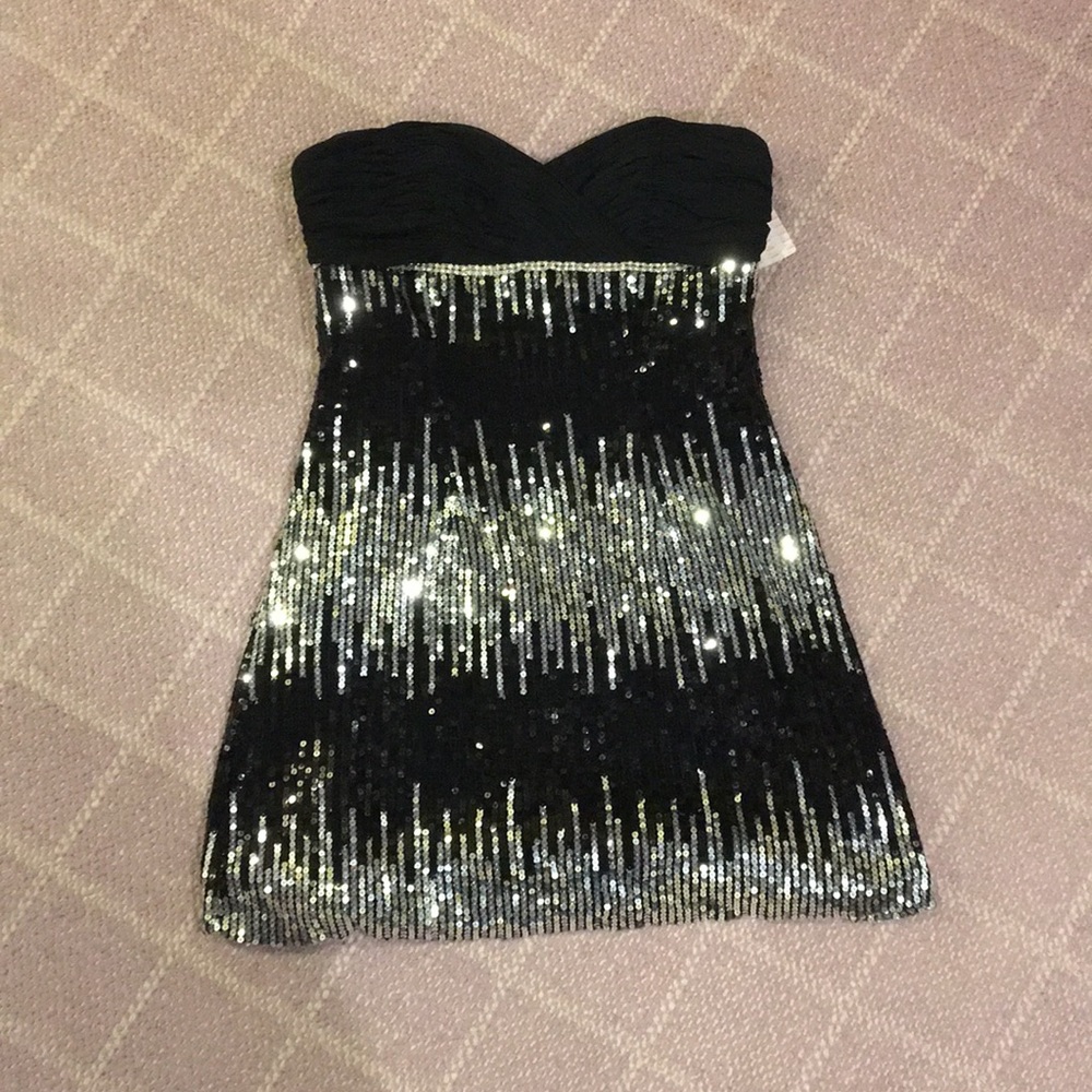 NWT black glitter strapless dress
